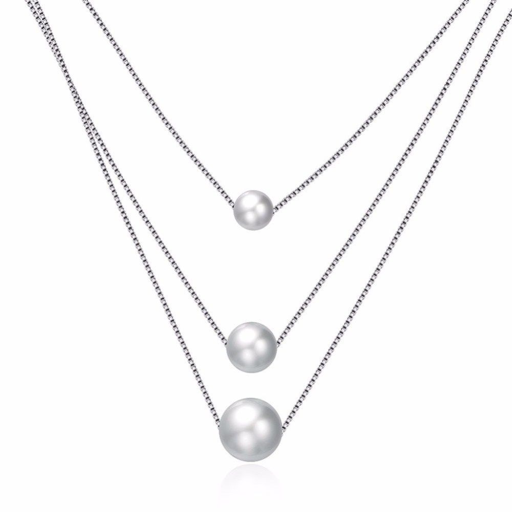 925 Sterling Silver Natural Three Pearls Necklace